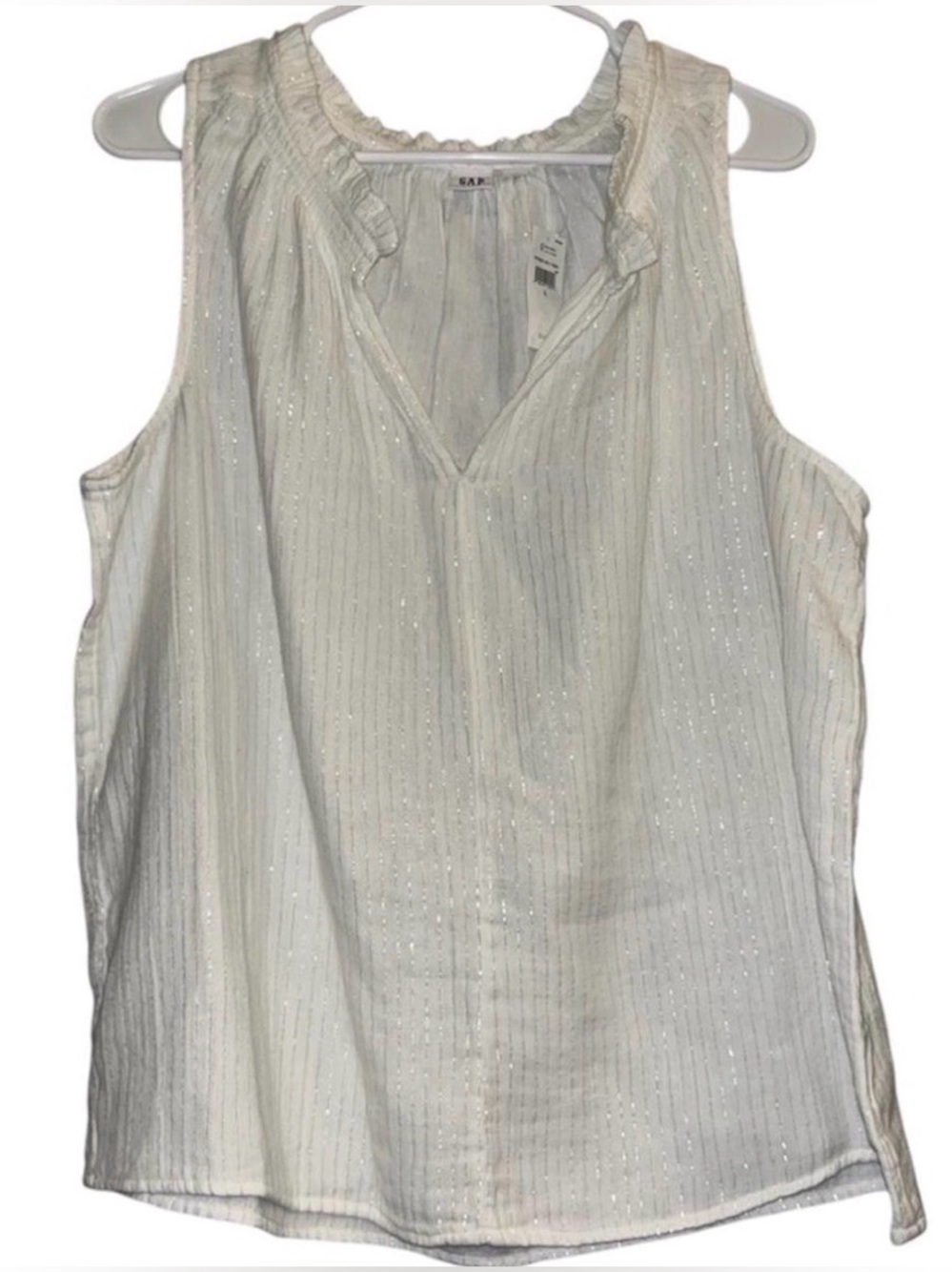 GAP White Sleeveless Metallic Stripe V-Neck Camisole